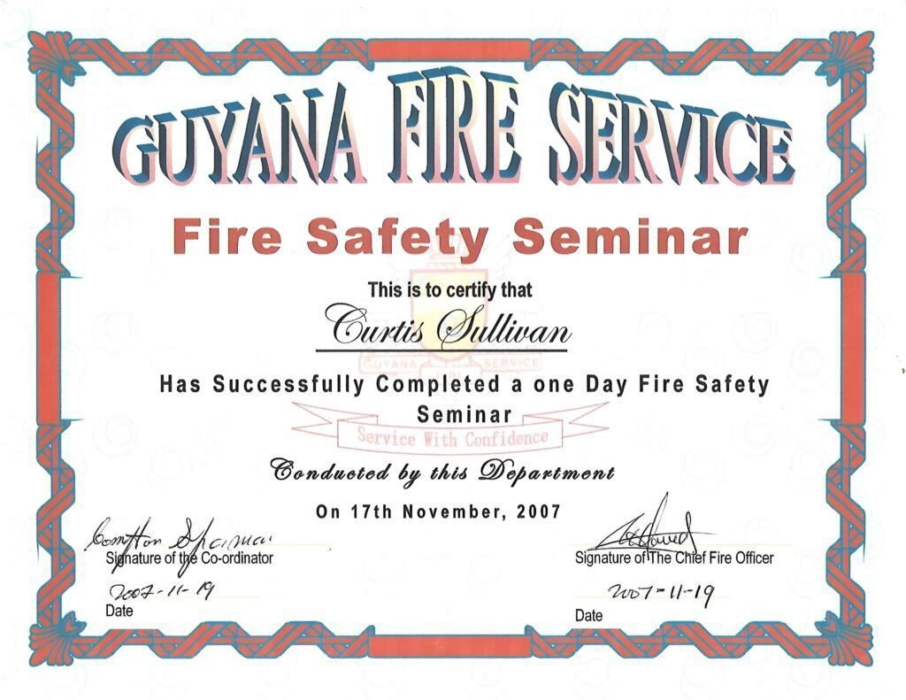 Guyana Fire Service (Fire Safety Seminar) Certificate